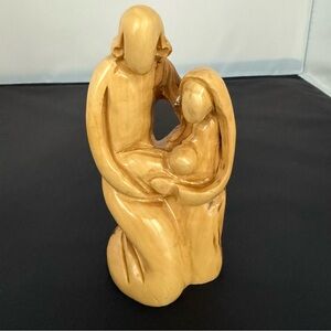 Hand-Carved Olive Wood Holy Family Jesus Mary Joseph Statue 6" Sculpture